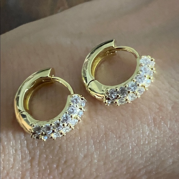 Triple Pavé Huggie Hoops | 18K Gold Vermeil | 14mm CZ - Picture 3 of 11